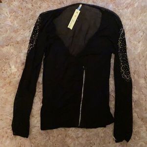 Black Sheer Studded Top Size Small